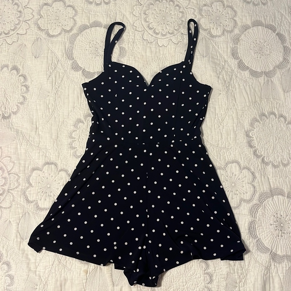 Navy blue and white polka dot Aeropastale romper